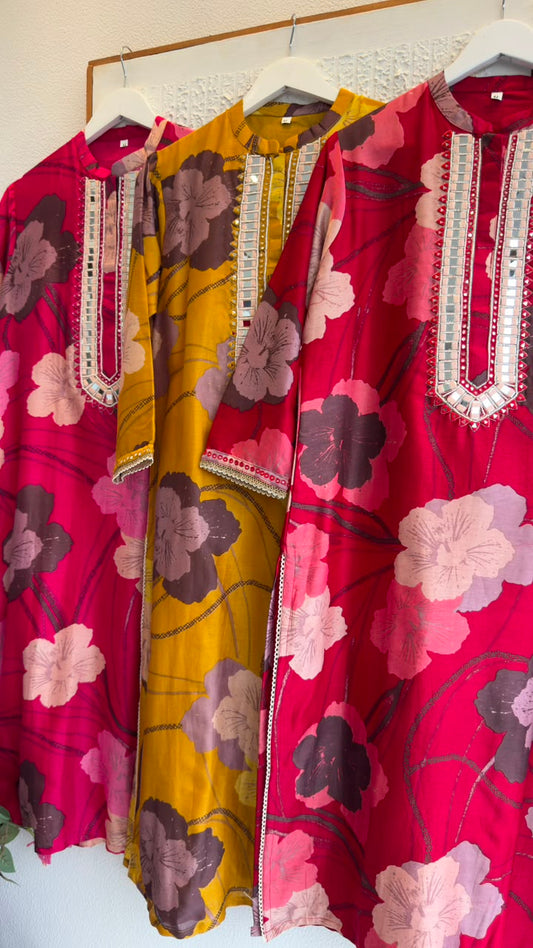 Digit print pure chandari silk kurta pant