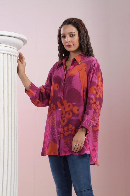 Pink digit print crepe top