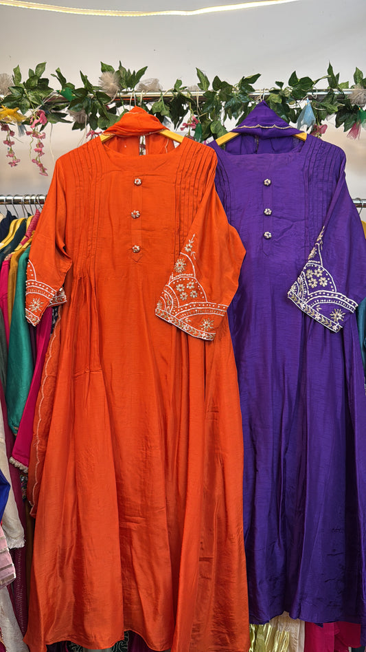 Silk Moti hand work Anarkali