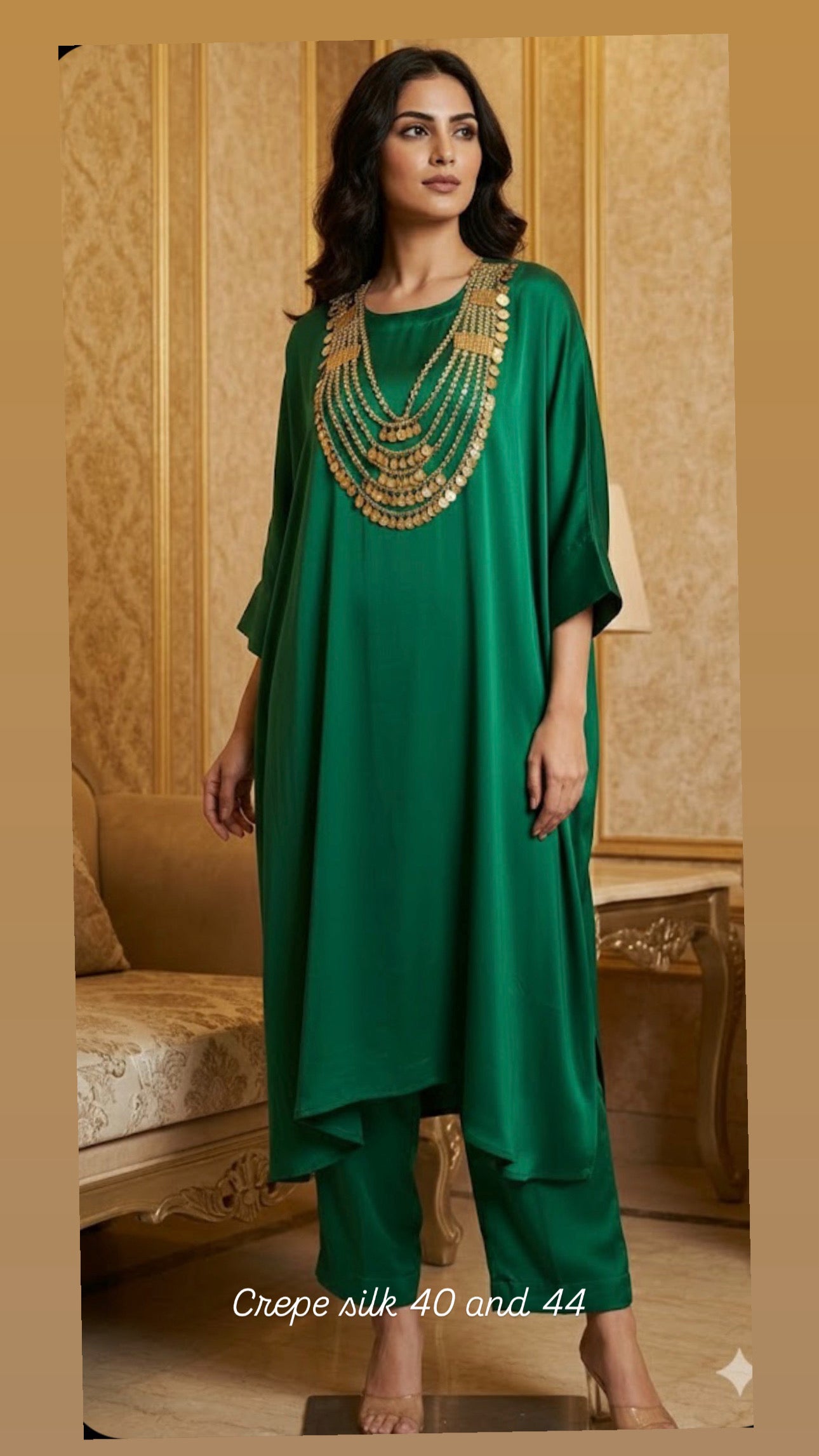 Beautiful neck detailing kaftan style Co ord in gajji silk fabric