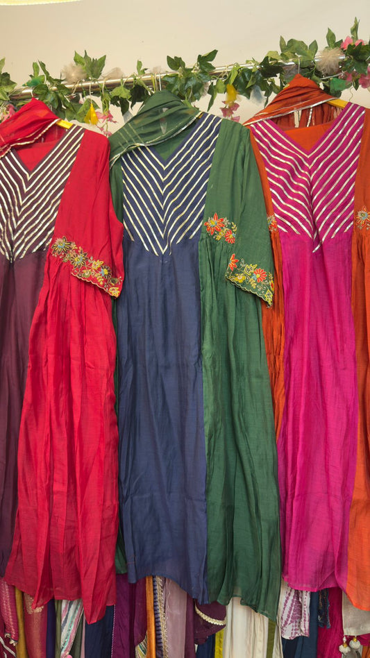 Beautiful Anarkali with handwork in mul chandari
