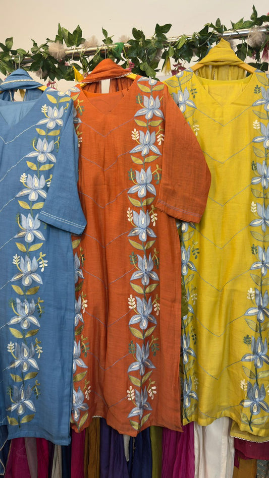Lotus embroidery mul chandari straight suit