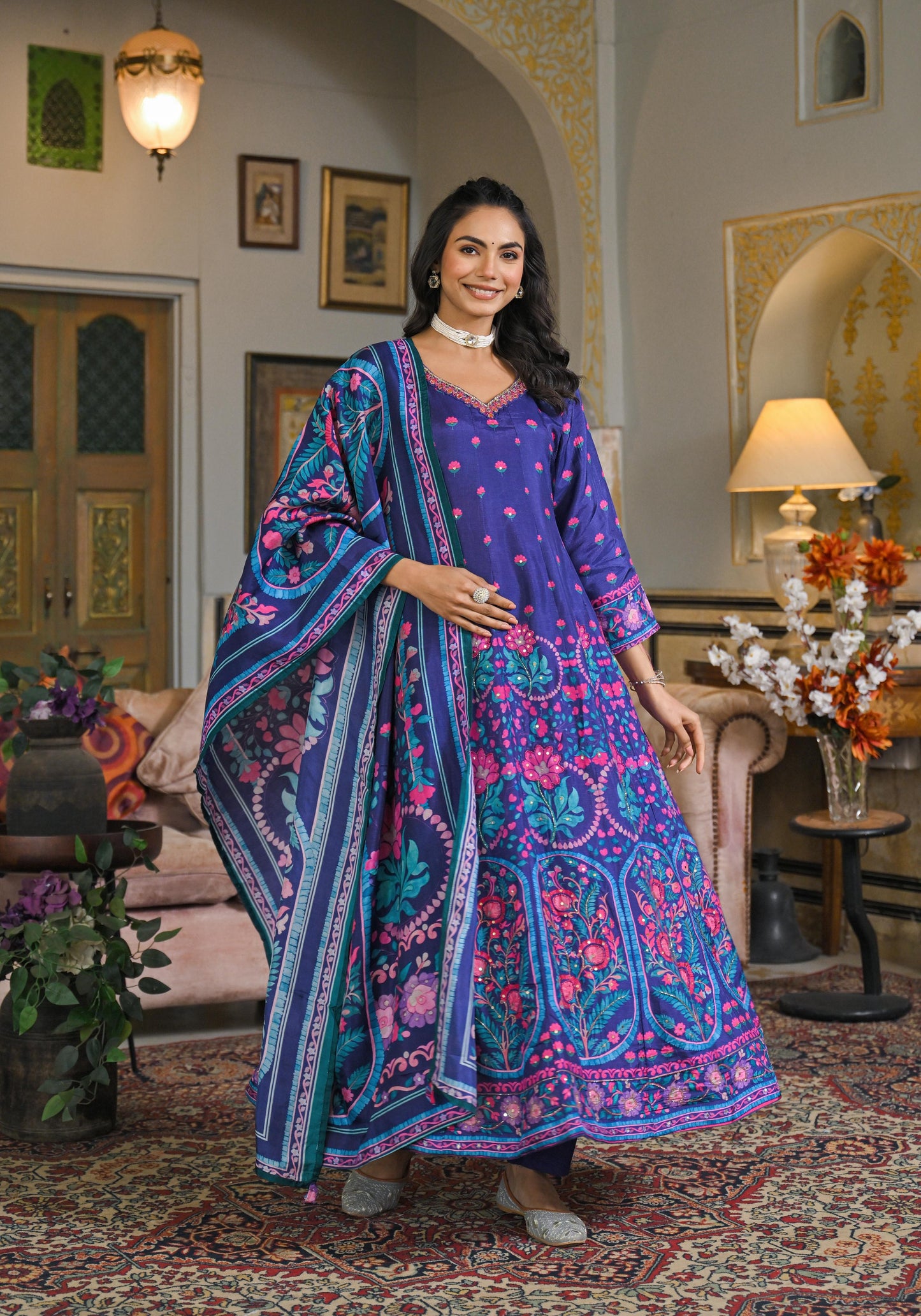 Floral silk Anarkali