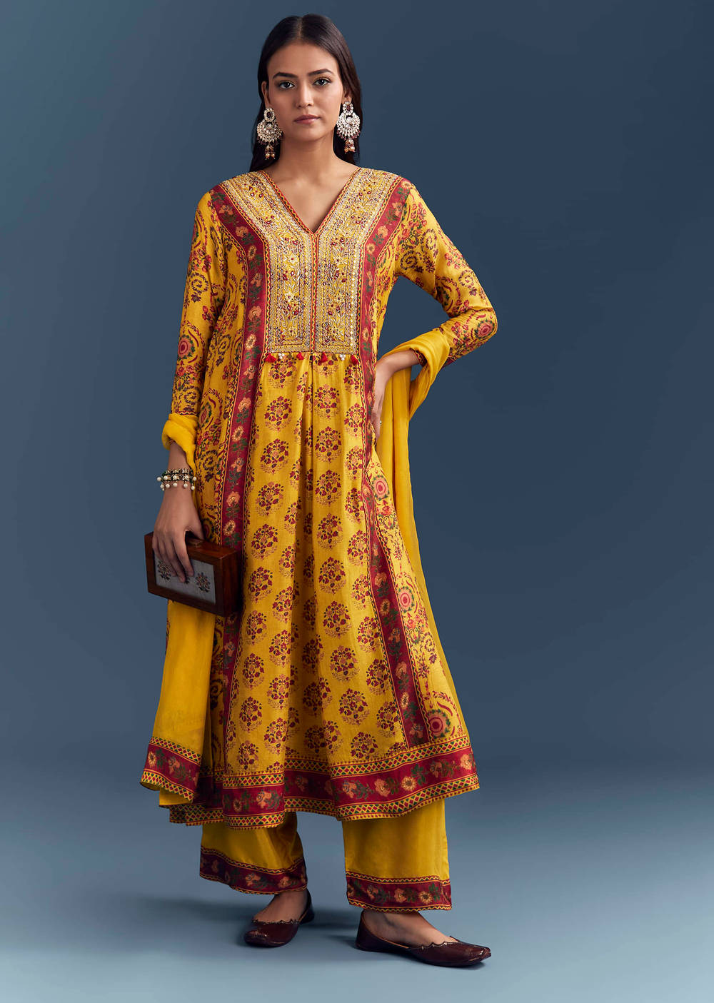 Premium raw silk Anarkali with chiffon Dupatta