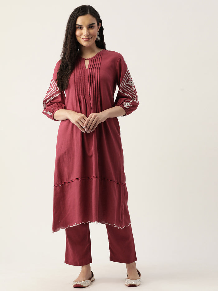 Marron EMBROIDERED KURTA PANT SET
