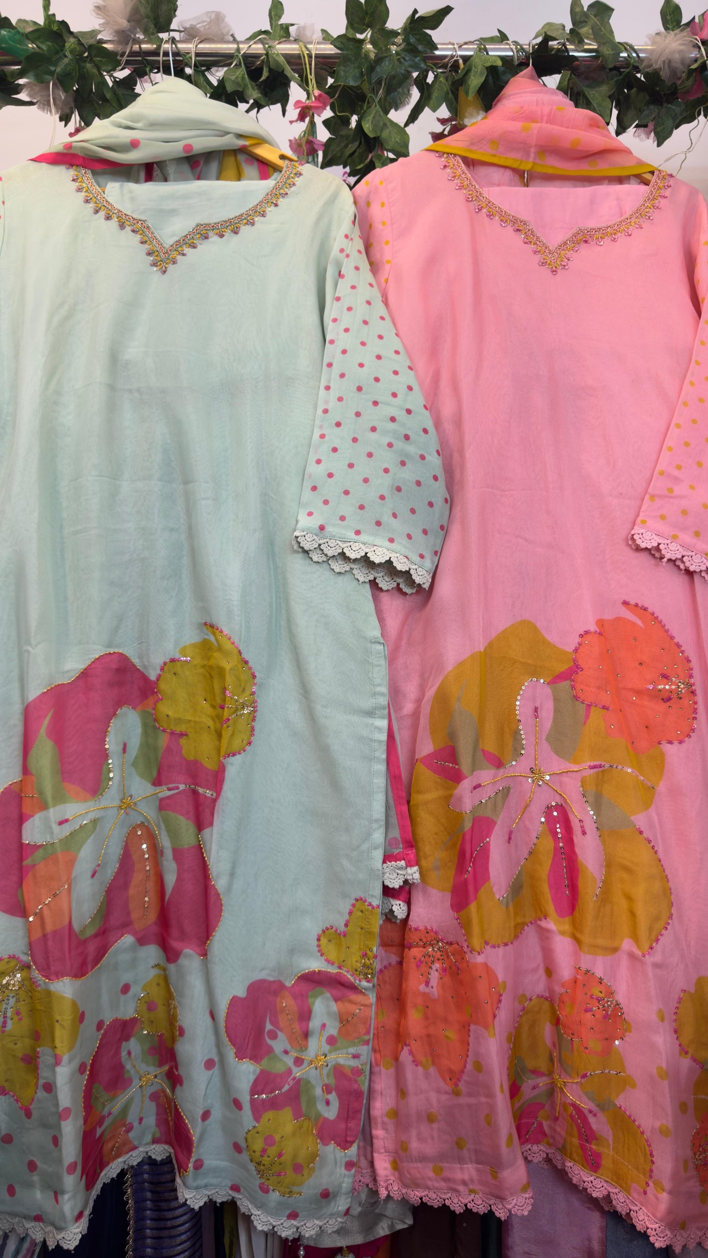 Premium organza suit with beautiful floral and handwork detailing