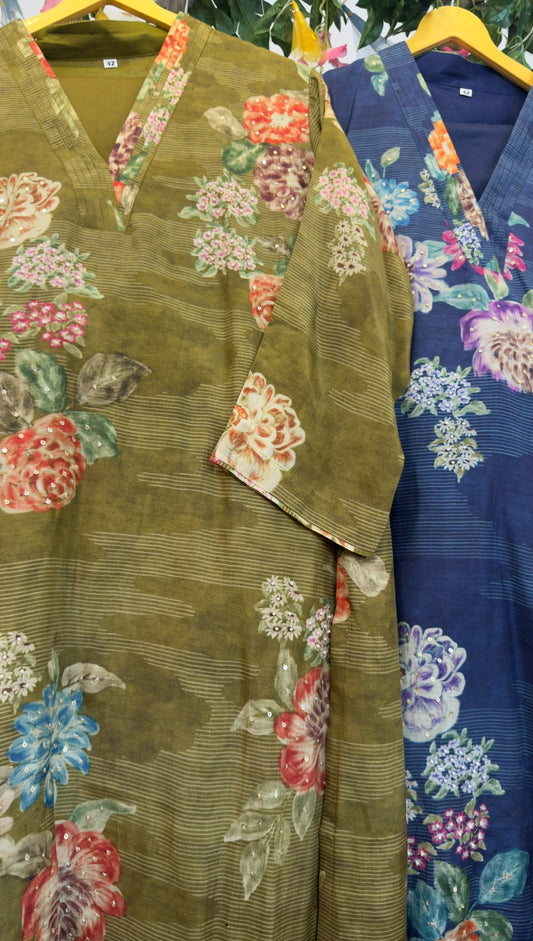 Digital floral luxe muslin silk kurta pant