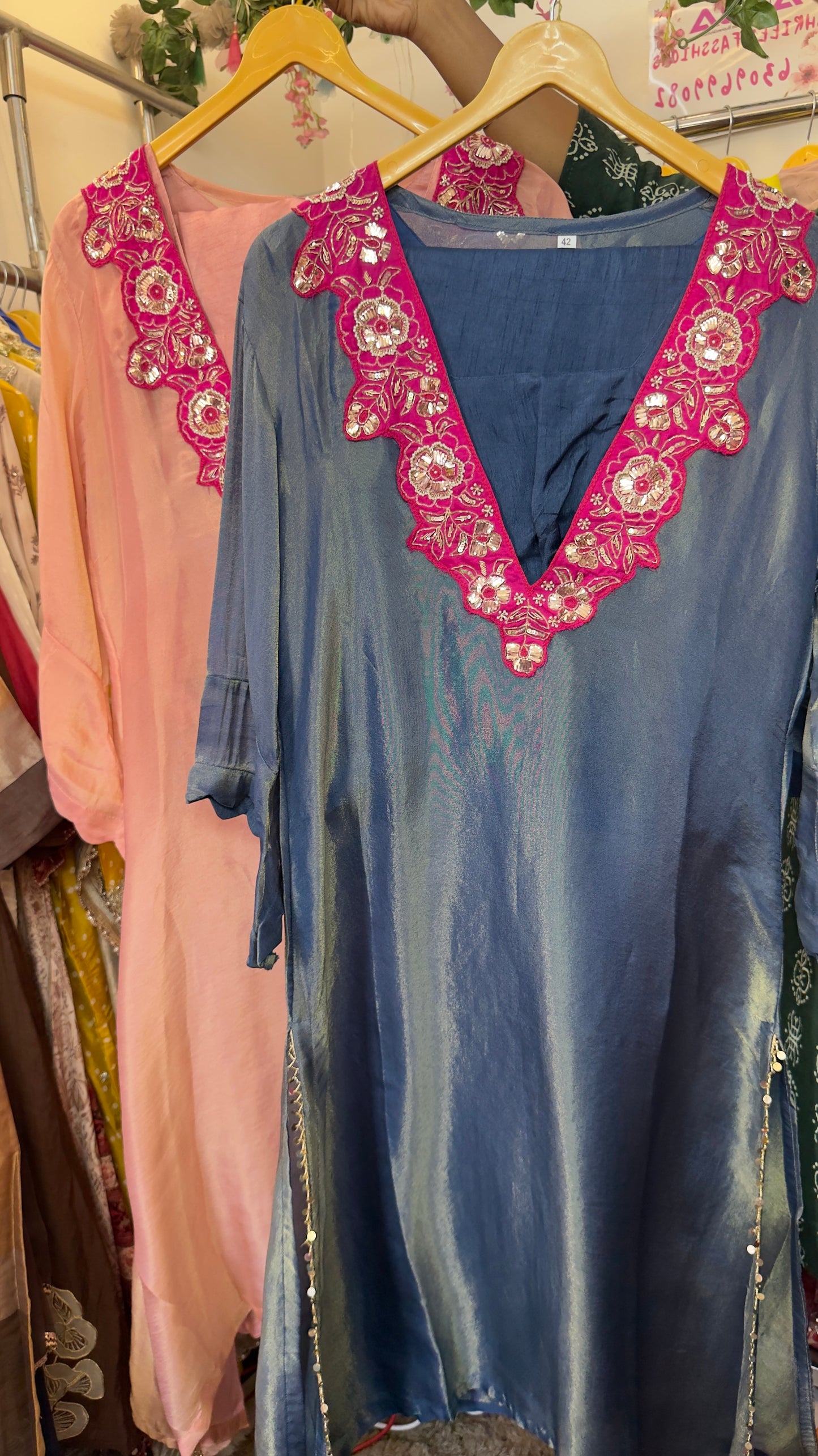 Simmer mid blue tissue  with bruster with dhoti pants