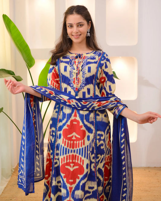 Royal blue  BAROQUE A LINE HANDWORK COTTON SUIt