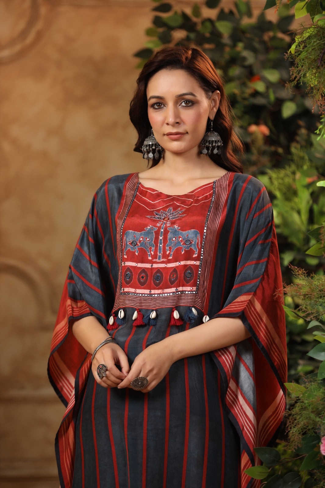 Pichwai kaftan ( Marron/mustard)