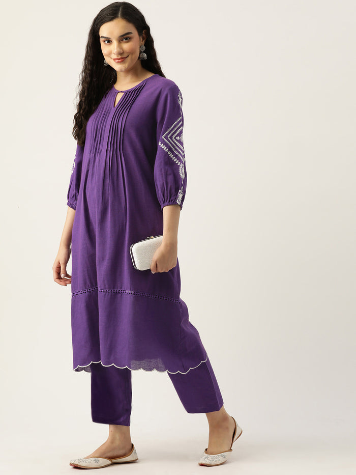 Purple / green cotton embroidery