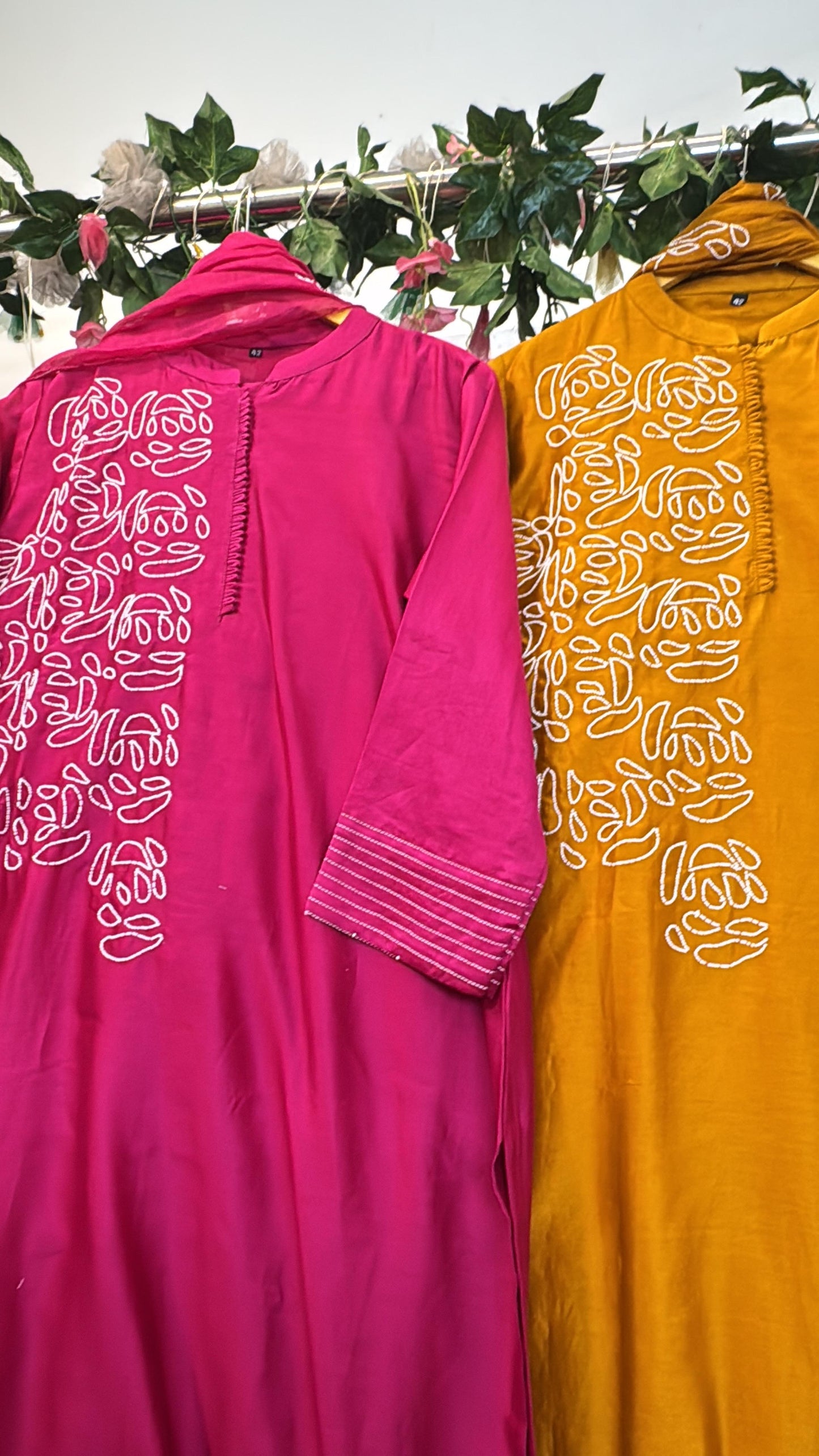 Pearl work chandari silk suit