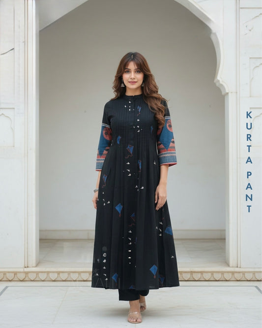 Black cotton Ajrakh kurta pant