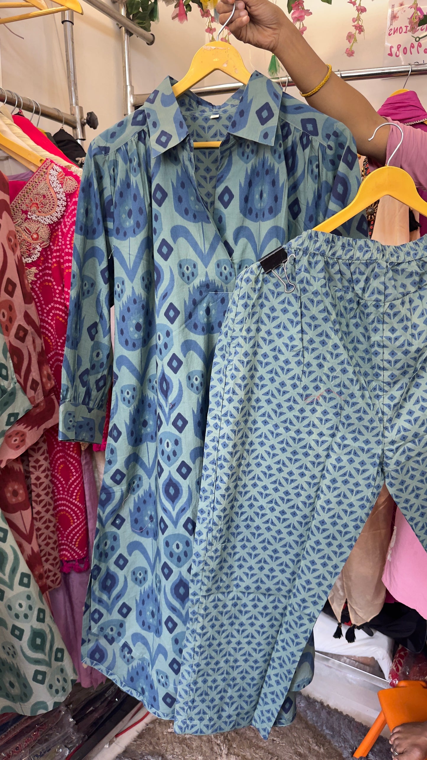 Blue ikkat Indian cotton co ord set