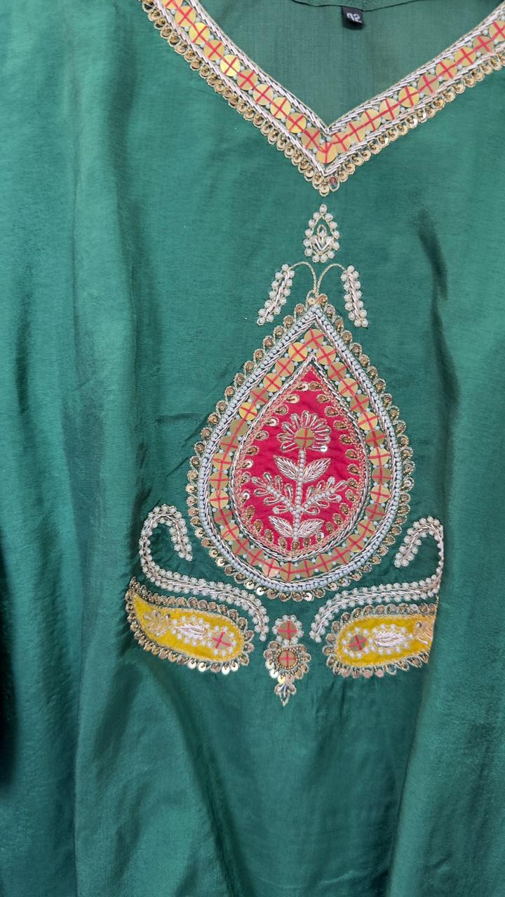 Indo western short silk top with divider and organza Dupatta ( work on back of top also)