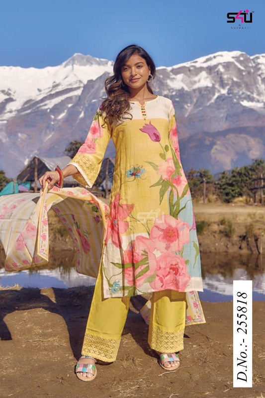 Stylist linen floral cotton suit