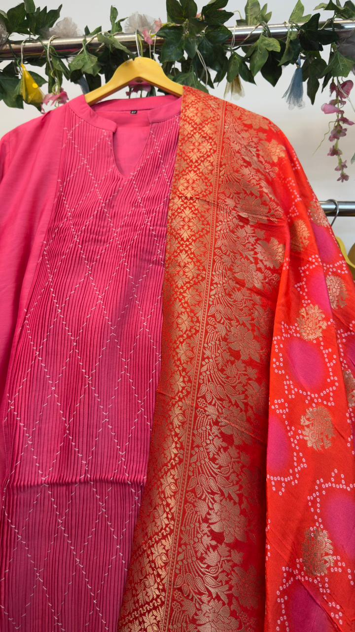 Premium ethnic chandari silk with pure banaras Dupatta