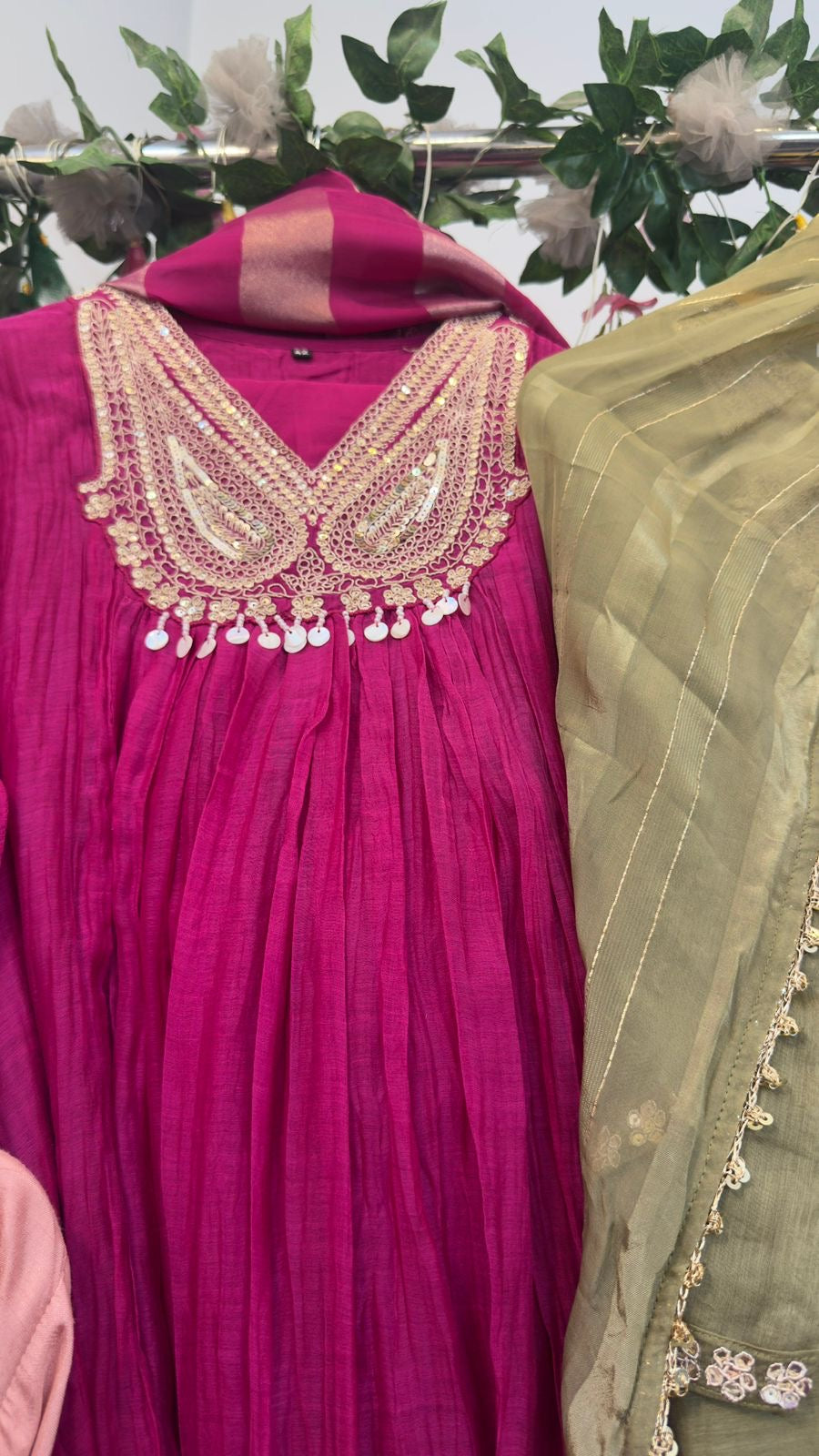 Hand work aline beautiful mul chandari suit
