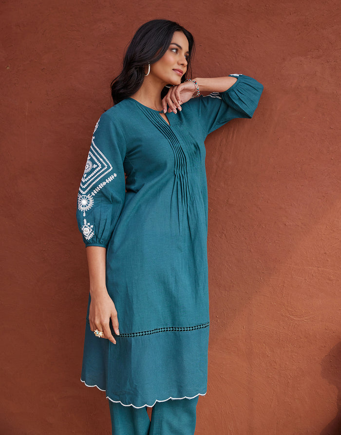 Purple / green cotton embroidery
