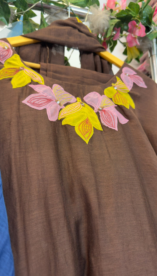 Classy Applique floral  mul chandari suit