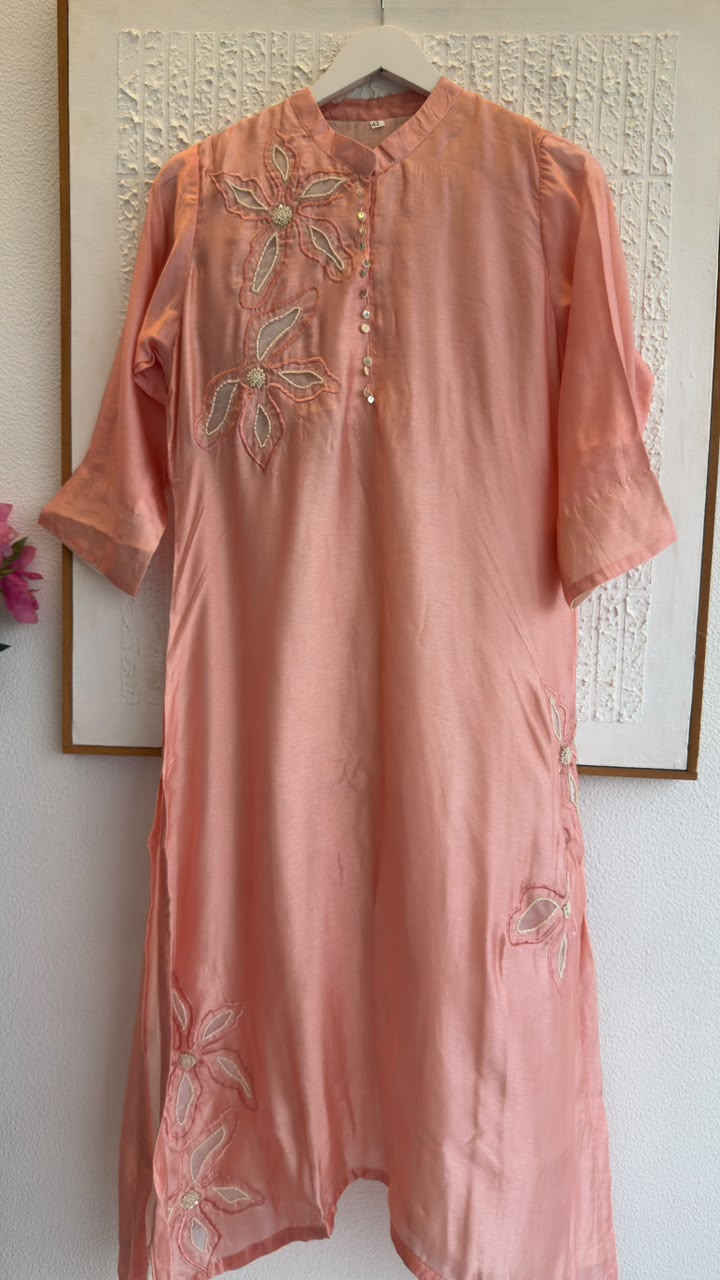 Appliqué premium silk kurta pant set with pearl work