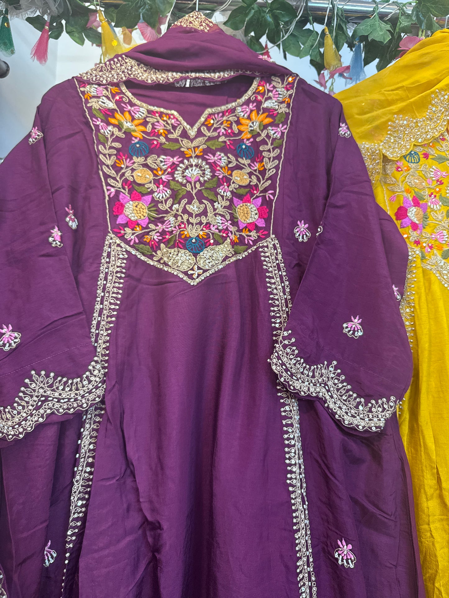 Premium Anarkali ( yellow/blue/wine)