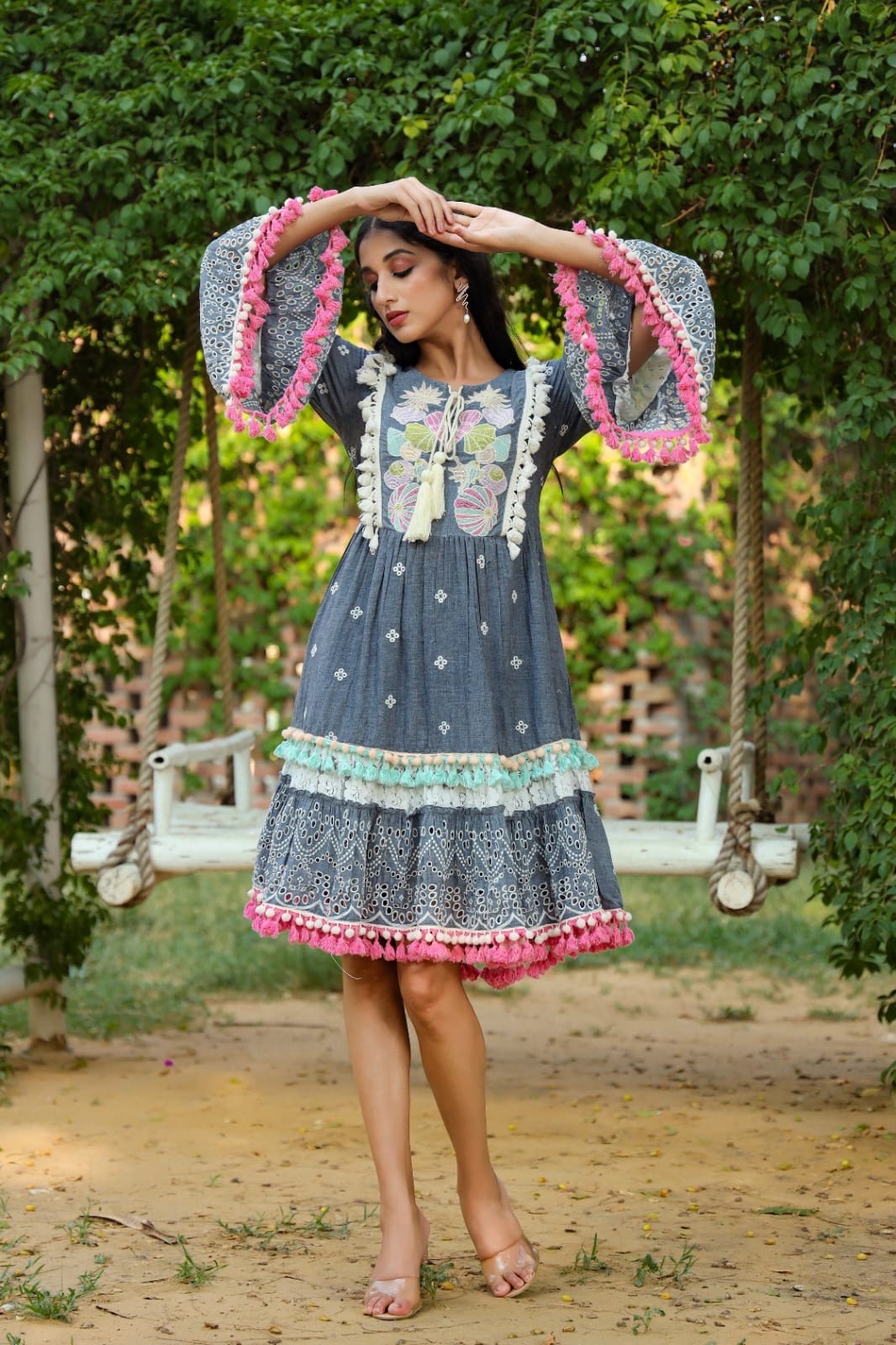 Demin cotton tassel dress