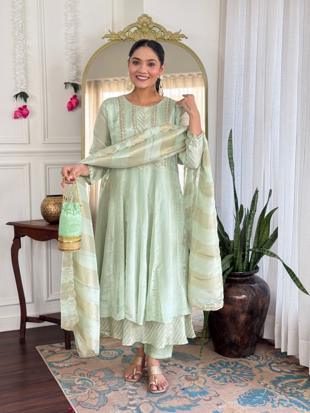 Crepe double layer anarkali with tissue Dupatta