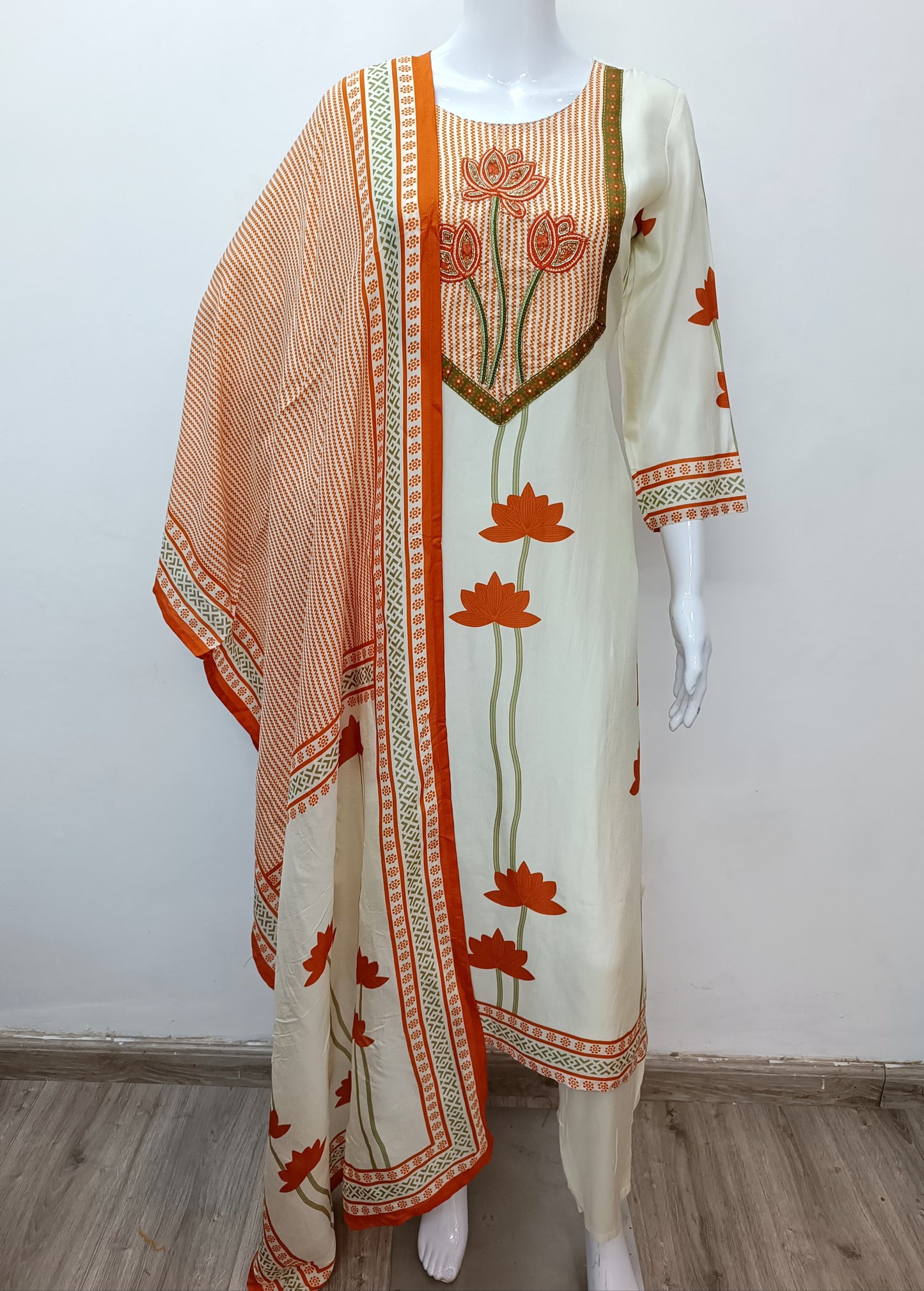 Digital orange  silk straight suit