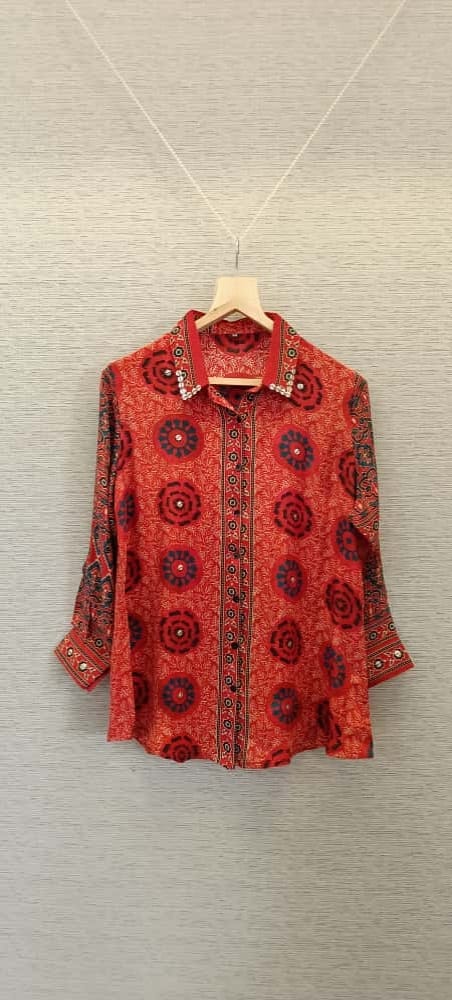 Red Ajrakh crepe skirt