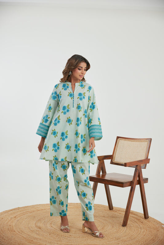 Blue floral cotton co ord set