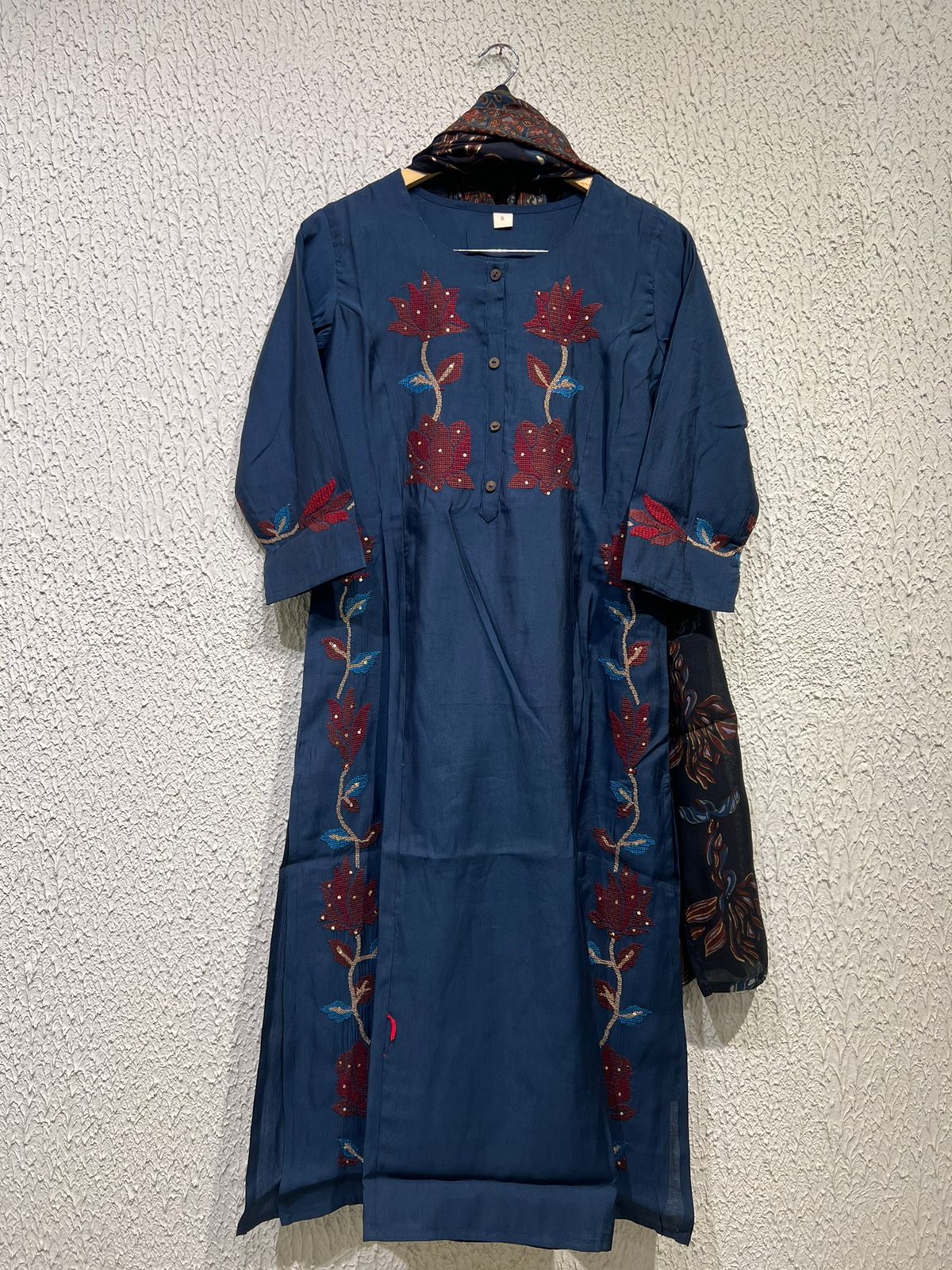 Modal rose ( black & blue)embroidery suit