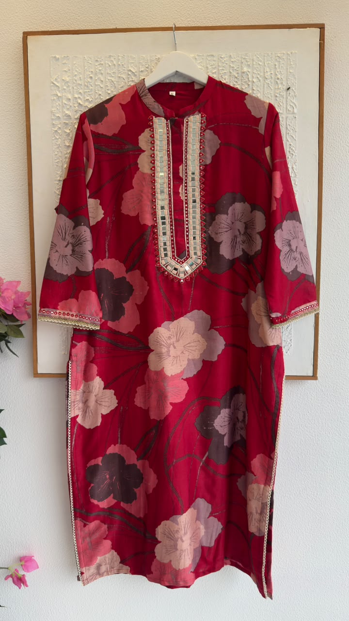 Digit print pure chandari silk kurta pant