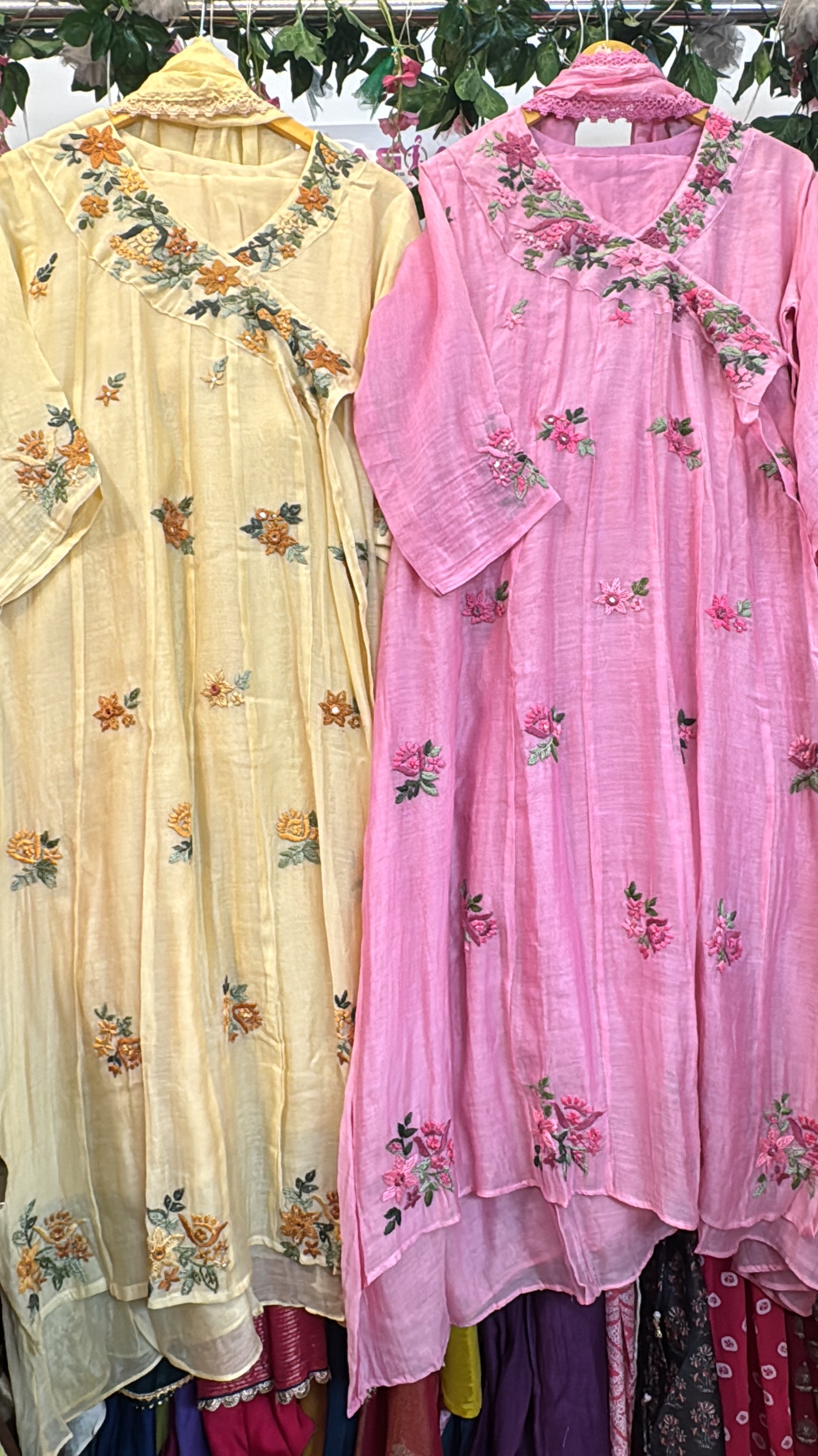 Embroidery mul chandari angrakh suit