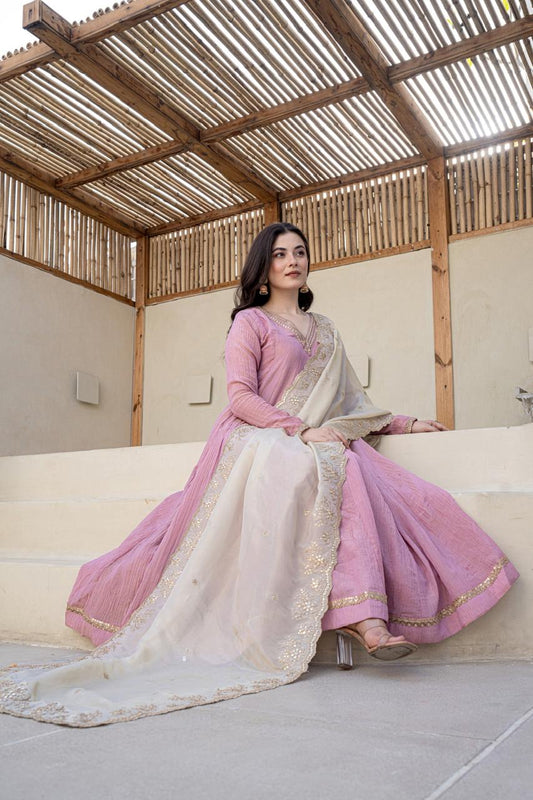 Blush pink tissue Anarkali