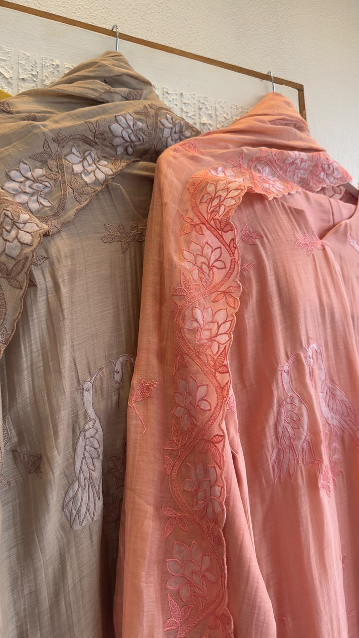 Sawan bird appliqué mul chandari suit