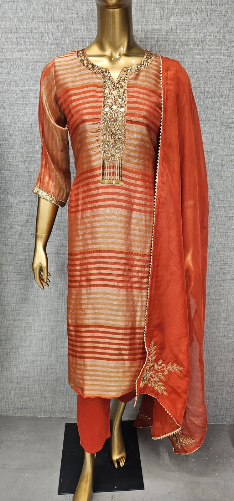 Tissue suit with organza Dupatta with handwork detailing