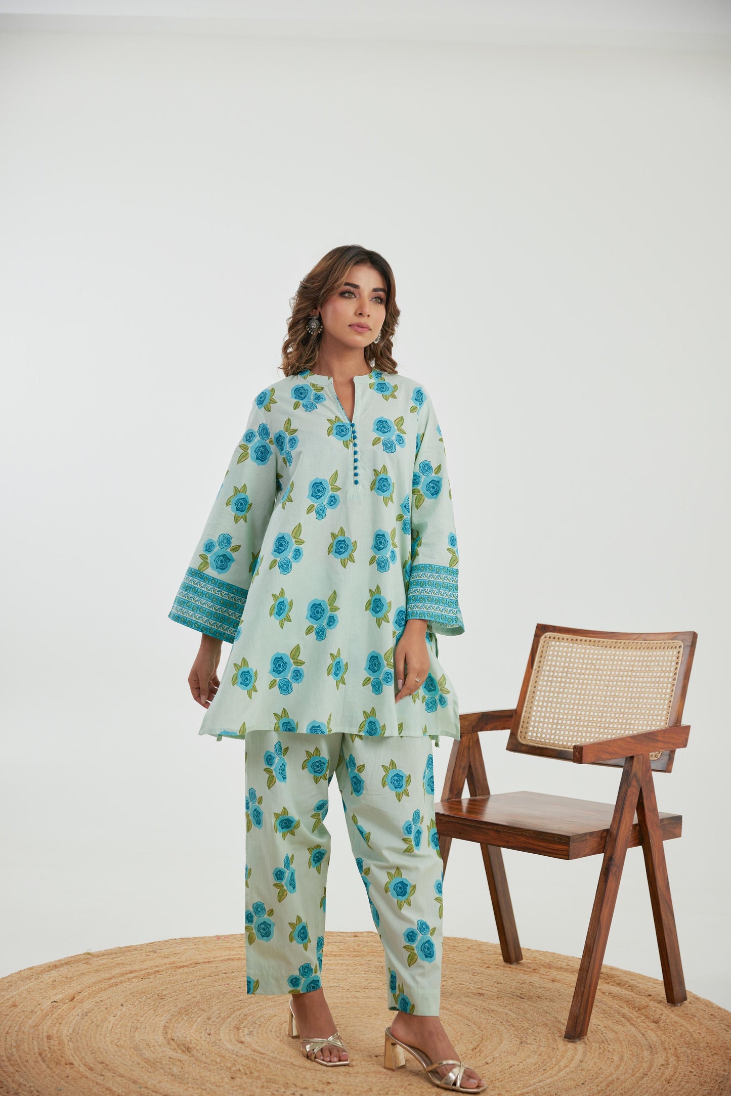 Blue floral cotton co ord set