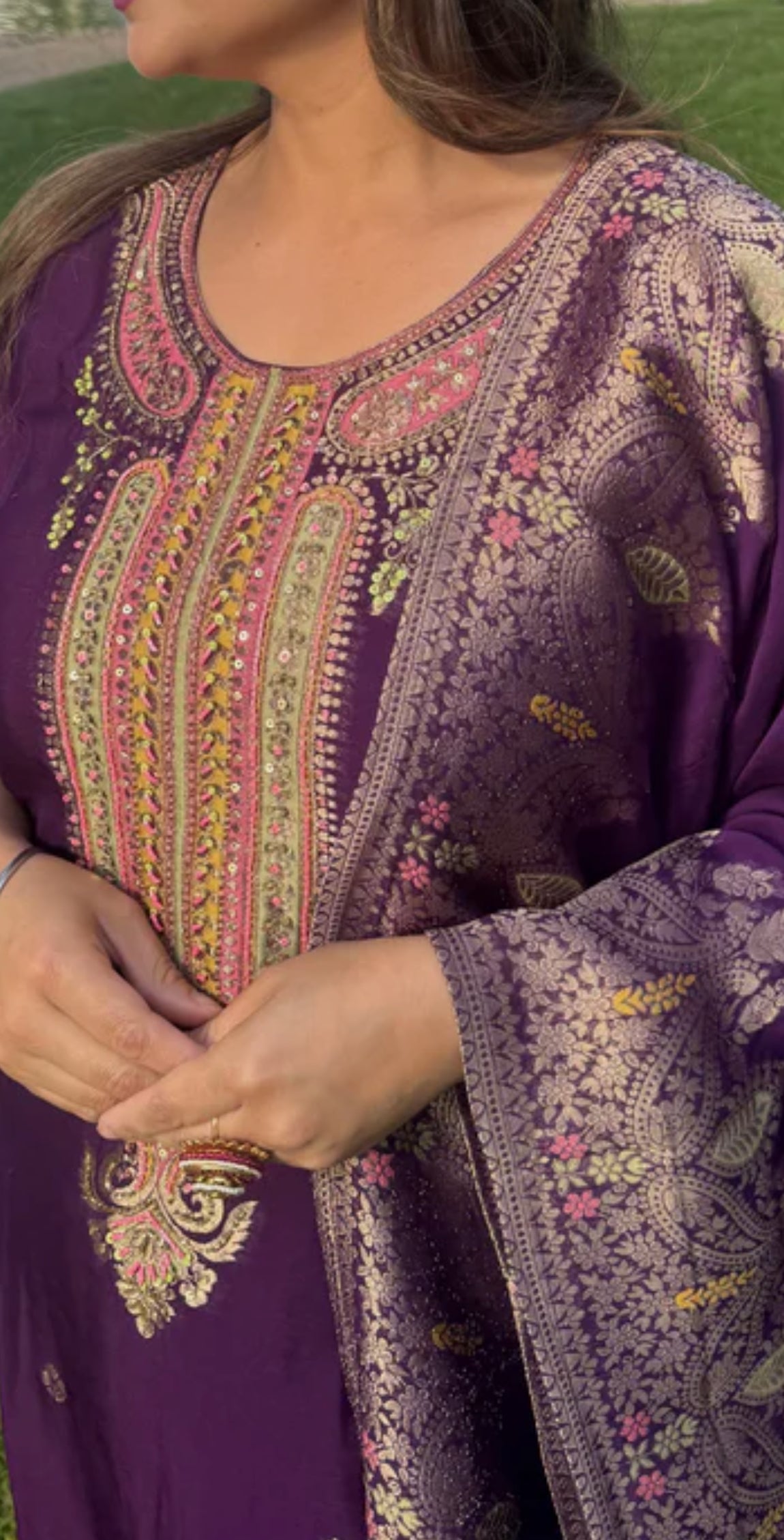 Purple pure banaras silk suit