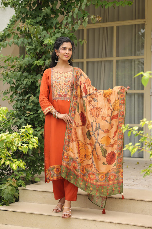 Orange silk Kamkari suit