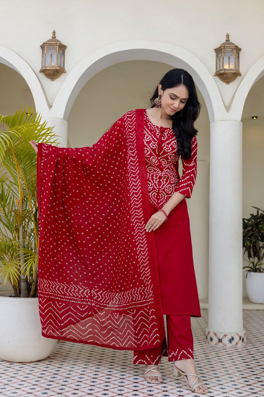 Marron Bandhani cotton suit