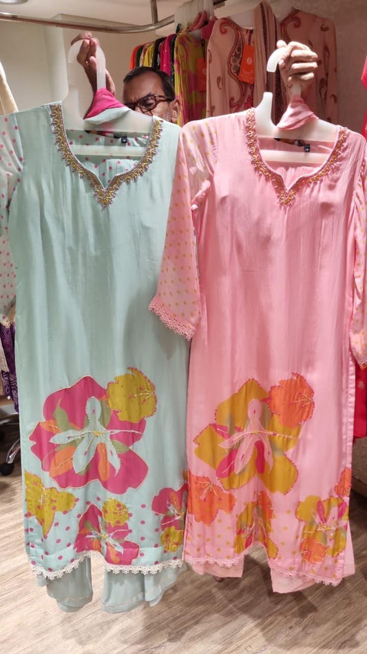 Premium organza suit with beautiful floral and handwork detailing