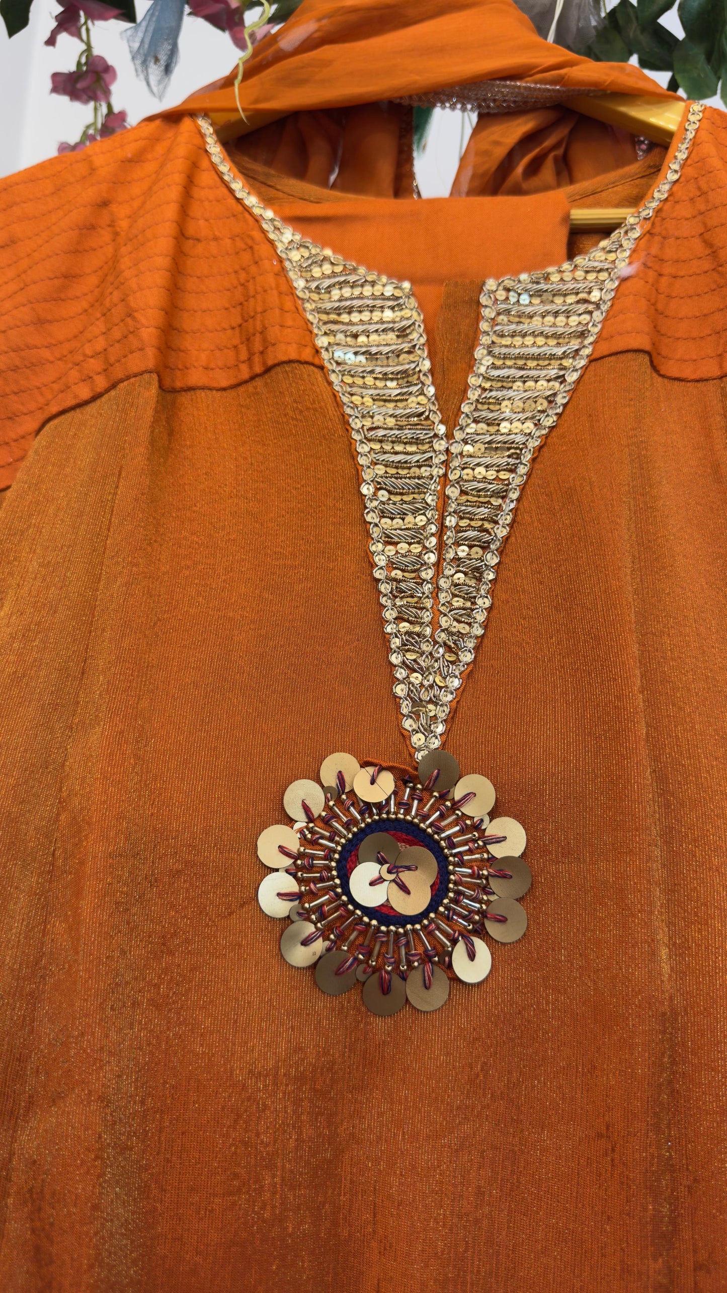 Soft tissue Anarkali with beautiful handwork with organza dup and silk pants