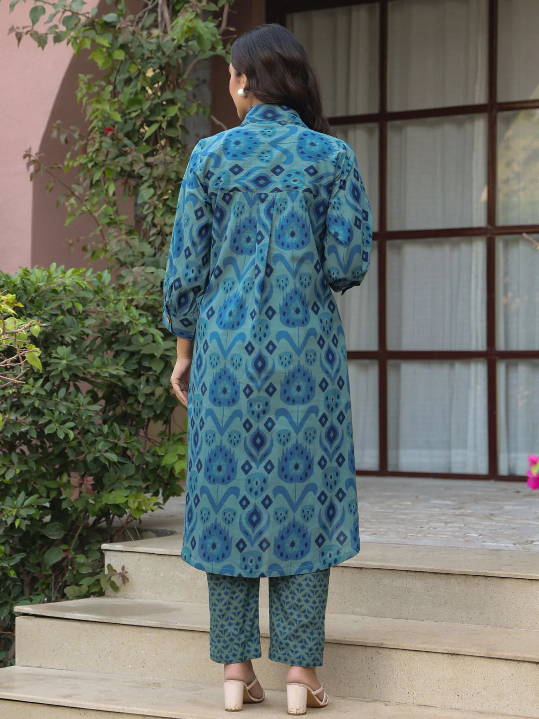 Blue ikkat Indian cotton co ord set