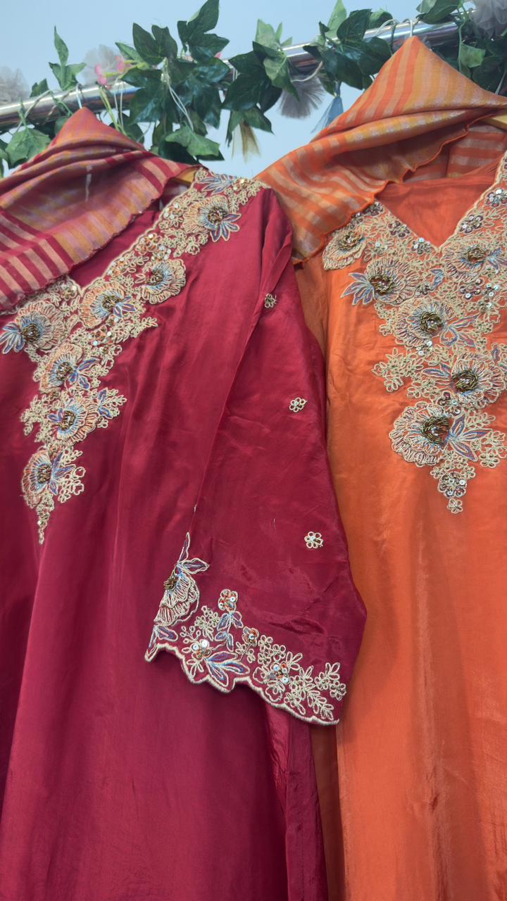 Beautiful Crepe straight suit with tissue dup and silk pants