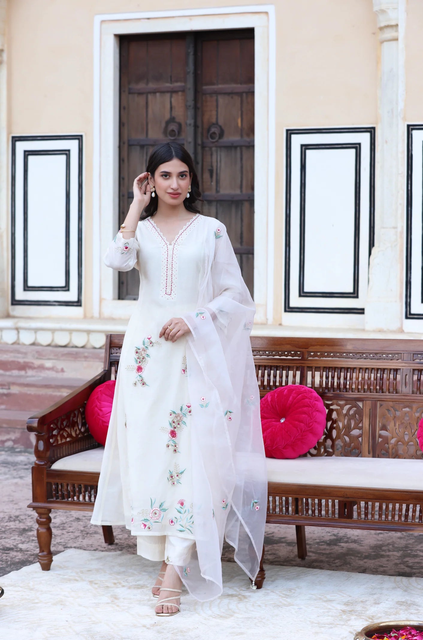 Mul chandari white gota suit