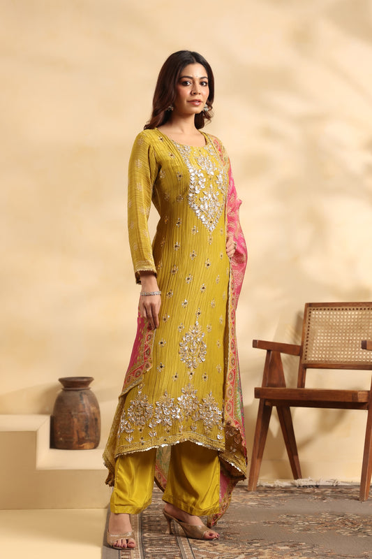 Gota crush tissue Aline suit with organza tissue dip & Santoon pants