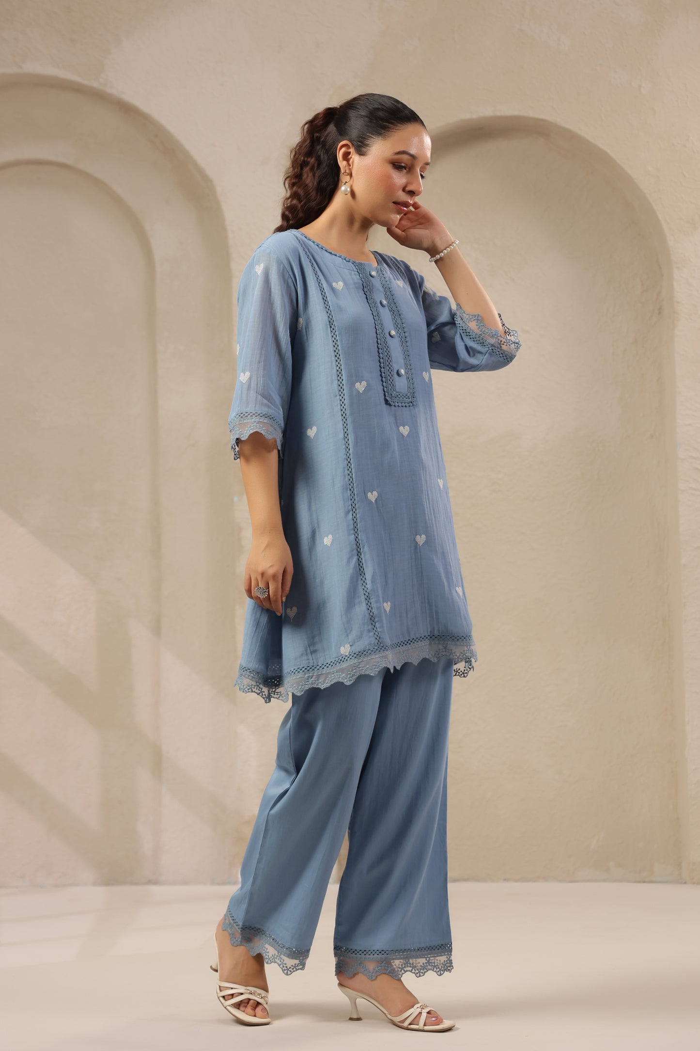 Heart blue pink mul chandari co ord set