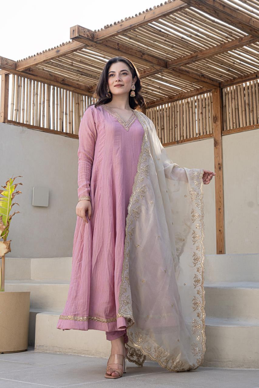 Blush pink tissue Anarkali