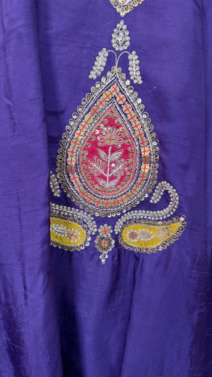 Indo western short silk top with divider and organza Dupatta ( work on back of top also)